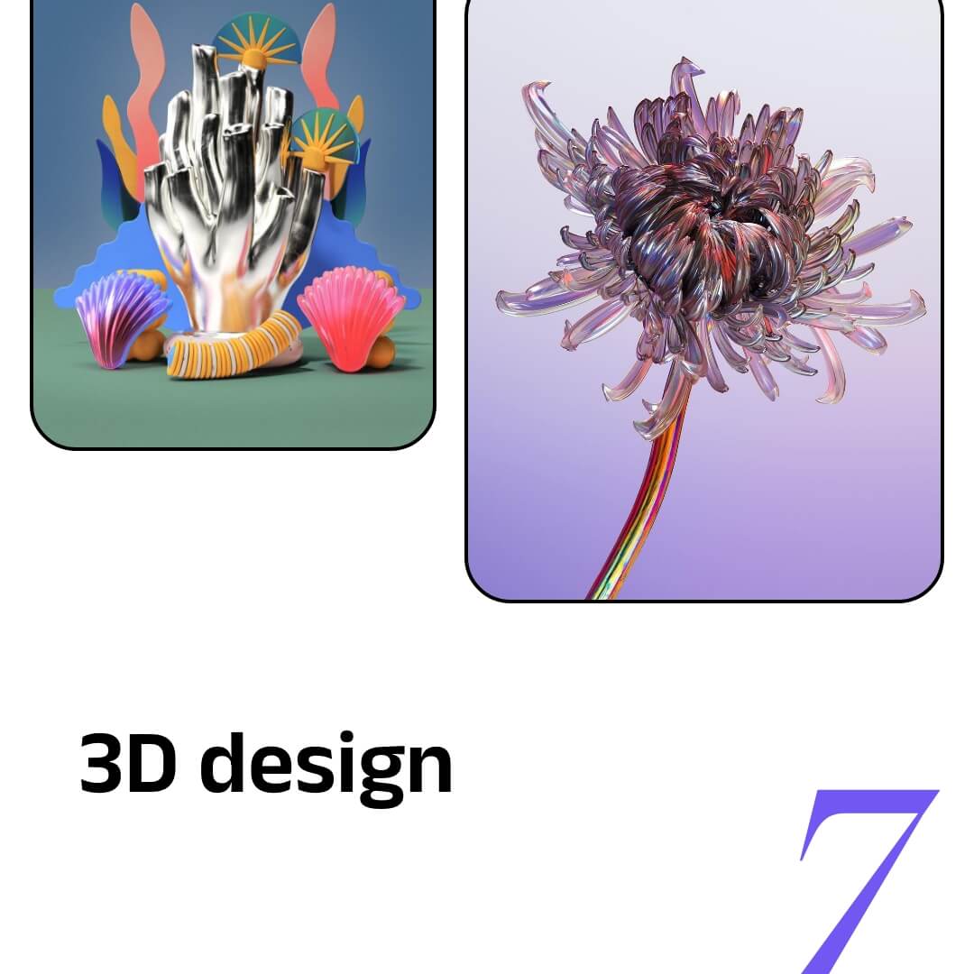 Immagini grafiche del trend 3D design secondo adobe