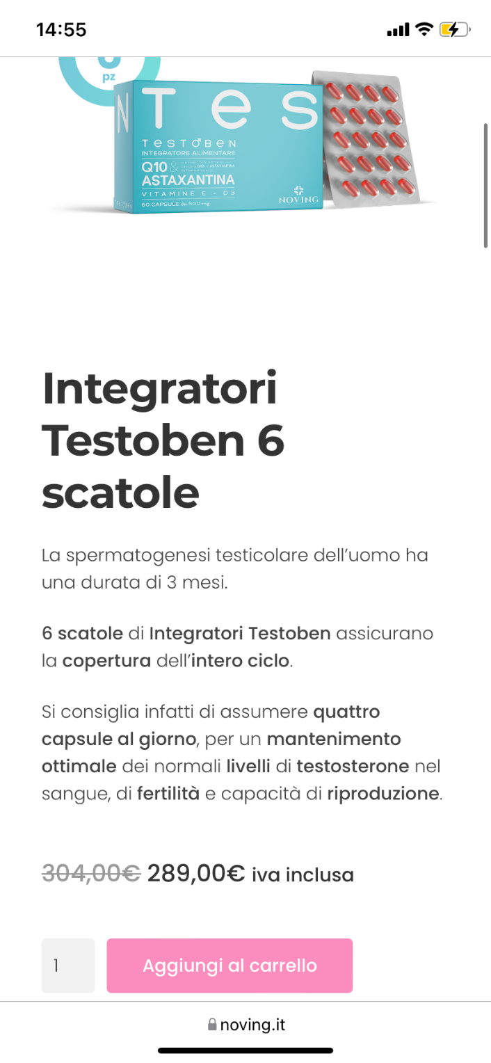 Esempio di pagina prodotto versione mobile del sito noving.it