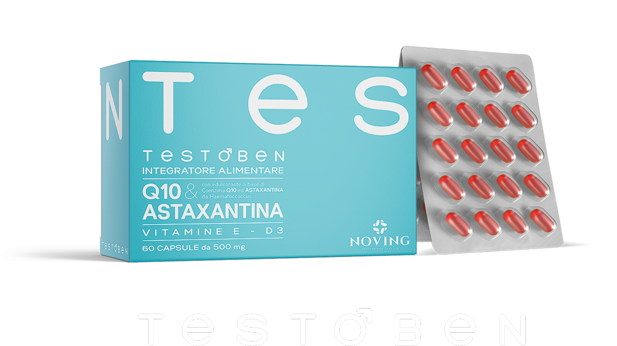 Scatola di integratori per la fertilità maschile Testoben di Noving