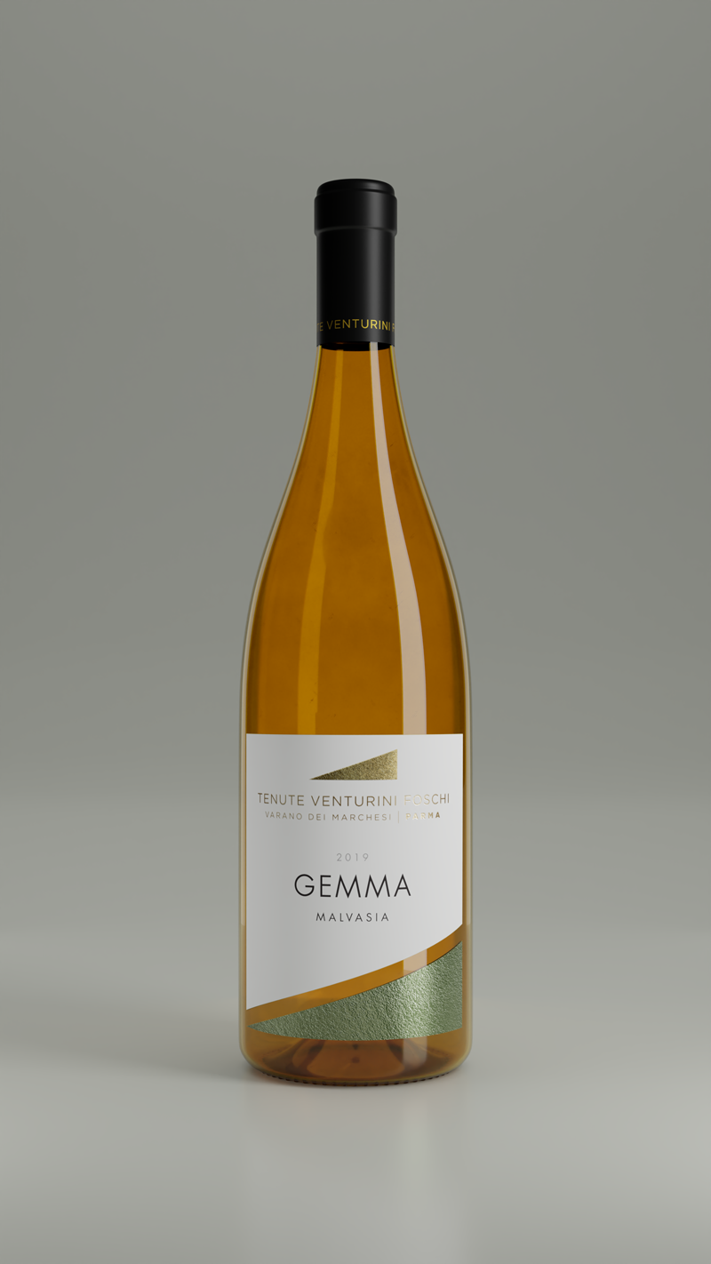 Render 3D bottiglia di vino di Malvasia Gemma