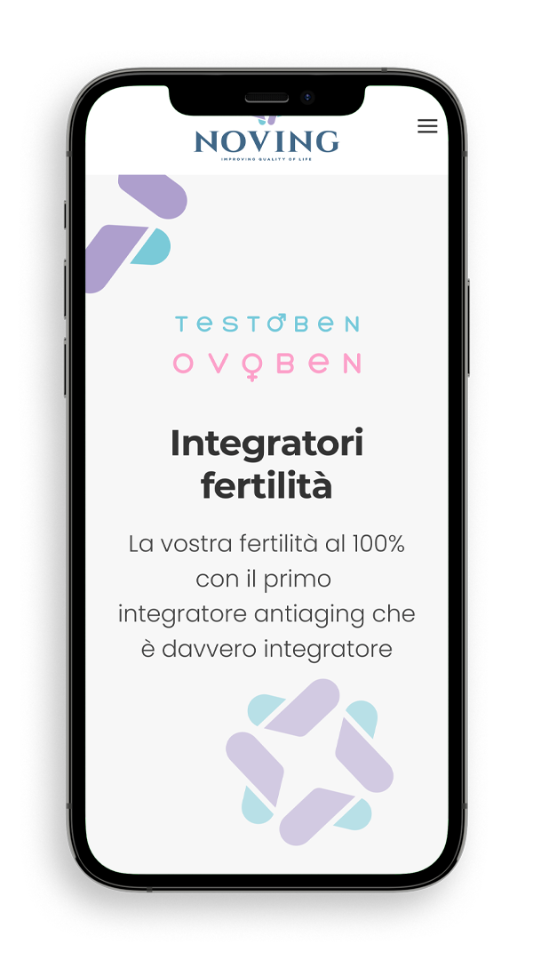 Mockup grafico versione mobile dell'home page del sito noving.it