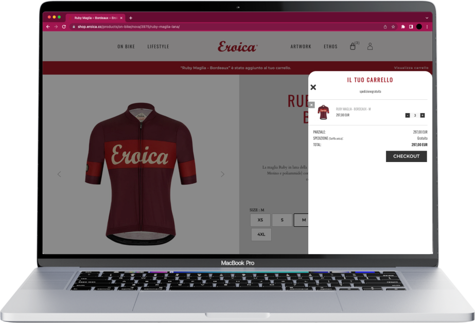 Pagina prodotto con plugin custom sviluppato per Eroica