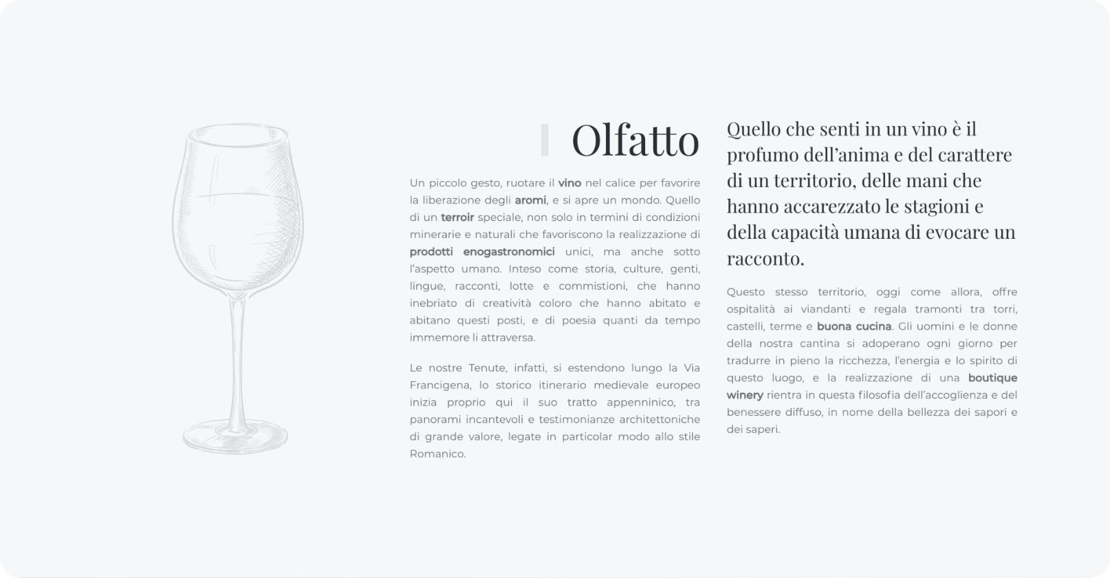 esempio pagina web del sito tenuteventurinifoschi.com con un bicchiere di vino illustrato